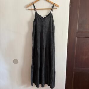 CLEO + WOLF | Gray Stonewashed Cotton Linen Blend Tiered Textured Midi Sundress